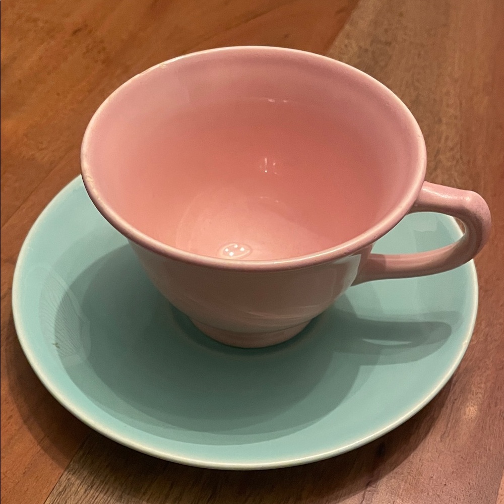 Pink and Mint Teacup and Saucer Set